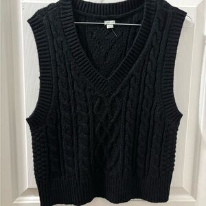 Aerie Black V-Neck Cable Knit Sweater Vest